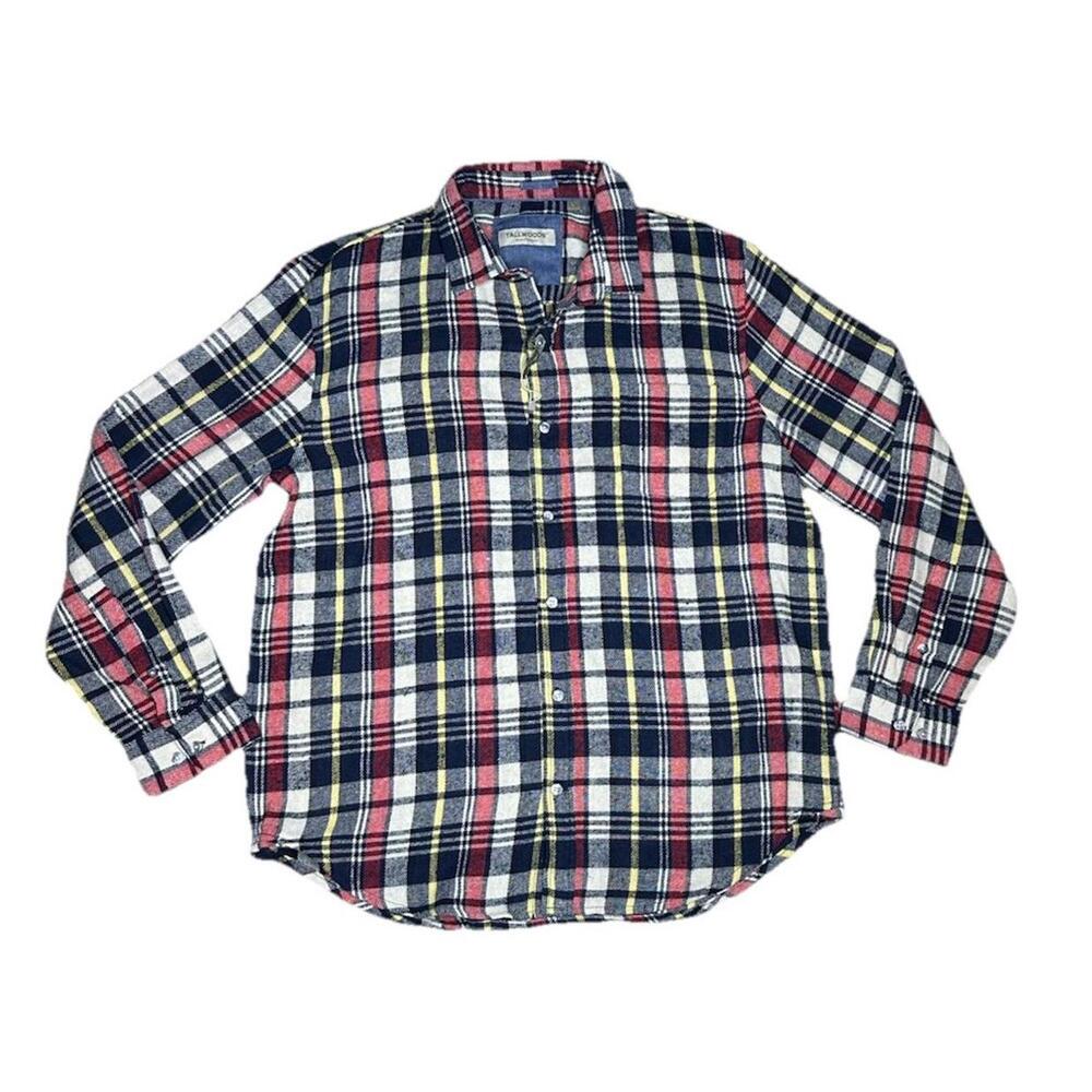Tallwoods bruno milano Mens L Plaid Flannel Shirt Red Blue Soft Lumberjack NWOT - Picture 1 of 6